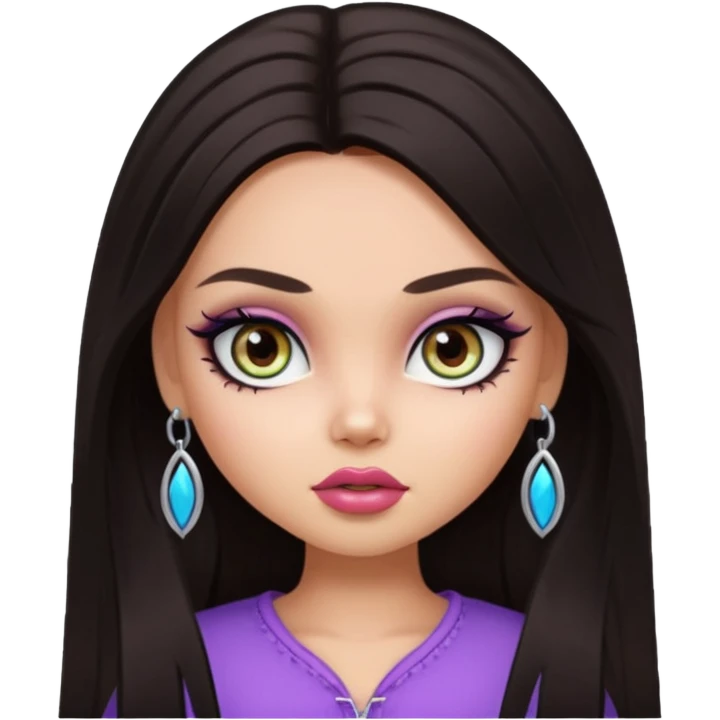 pretty bratz baddie, pretty eyes, pretty makeup, long  cut, dark hair emoji