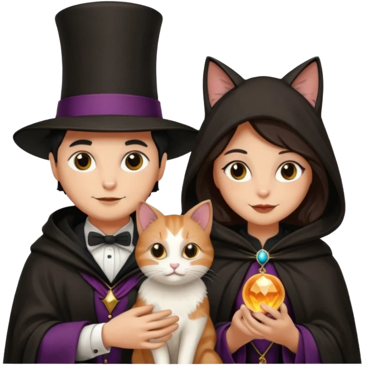 magician couple and their pet cat emoji