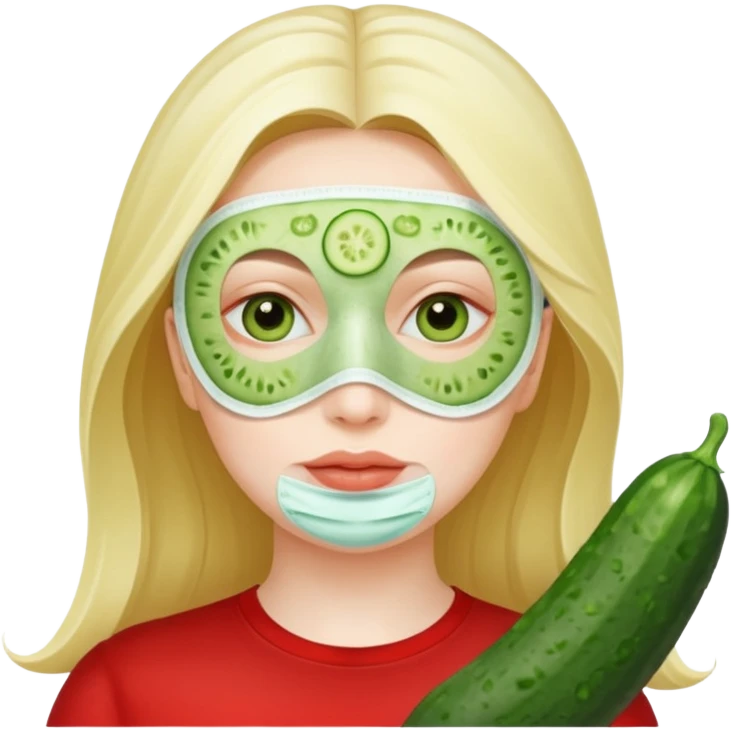 woman with face mask and cucumbers emoji