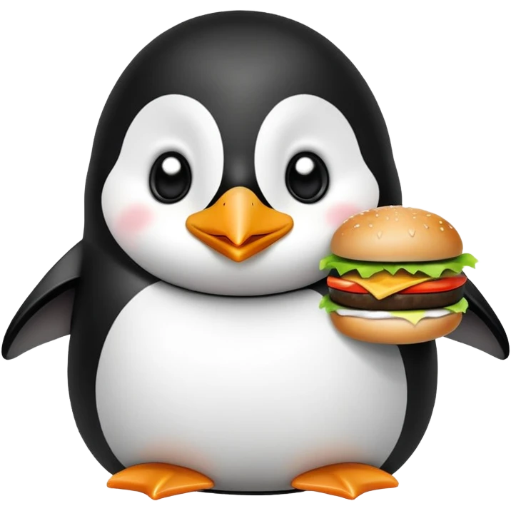 cute penguin eating a hamburger emoji