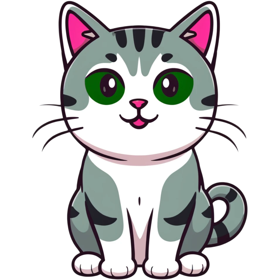 Gray tabby with pink nose and green eyes emoji