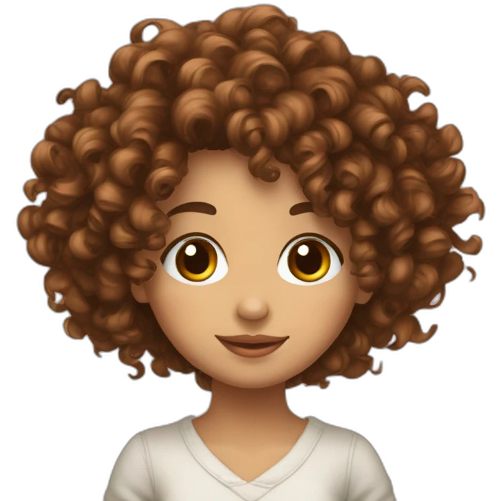 Ado fille cheveux bouclés marrons emoji