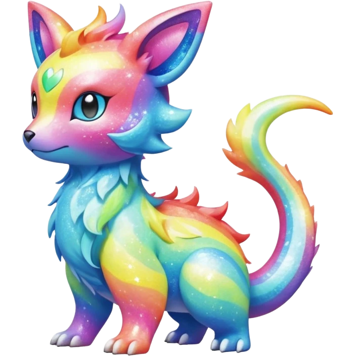 Oversaturated Rainbow-swirled Sparkly Ethereal Soft Pokémon-Fakémon-Digimon-Creature, (full body) emoji