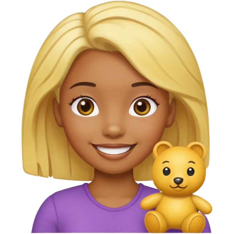 yellow haired black wearing small girl with small toy emoji
