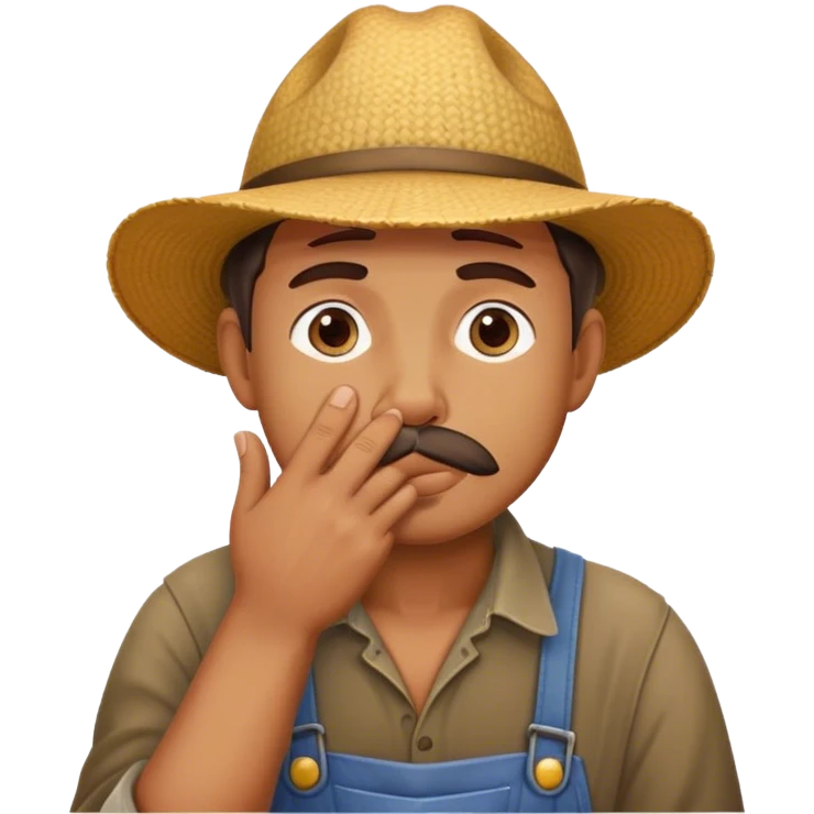 Agriculteur qui hésite avec main sur la bouche emoji