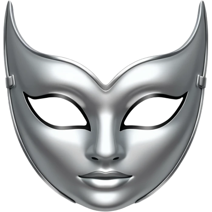 A sleek masquerade mask emoji made of polished silver chrome, smooth sensual curves, reflective metallic surface, mysterious sexy luxury vibe, minimal iOS emoji style, centered, clean white background emoji