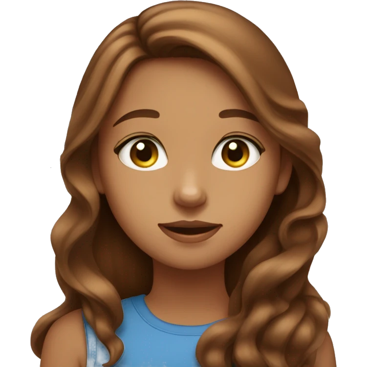 girl with long wavy brown hair, big blue eyes and Abyssinian cat emoji