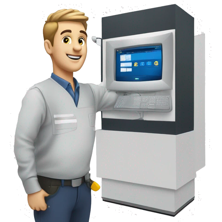 Technician installing monitor on exhibition stand emoji