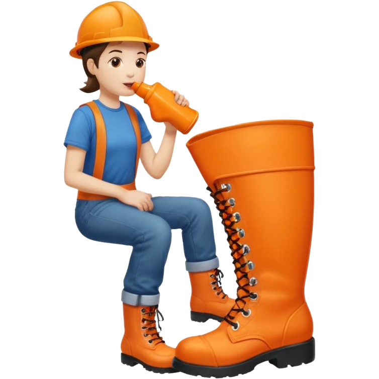 Person licking a large orange work boot emoji