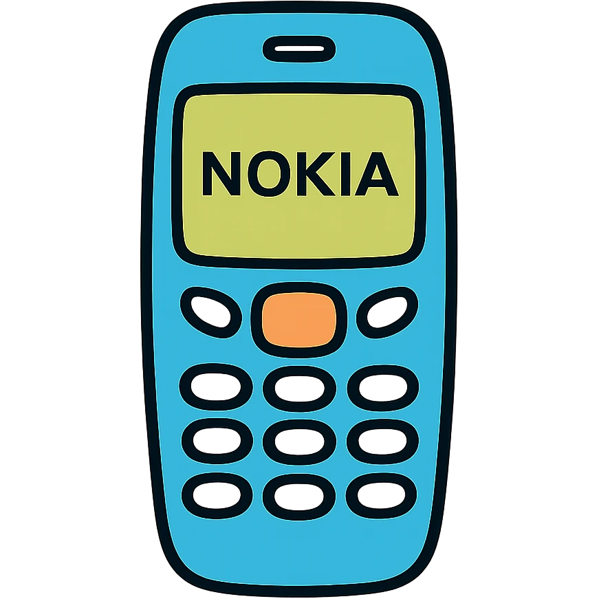 Classic Nokia mobile phone with 'Nokia' text on screen emoji