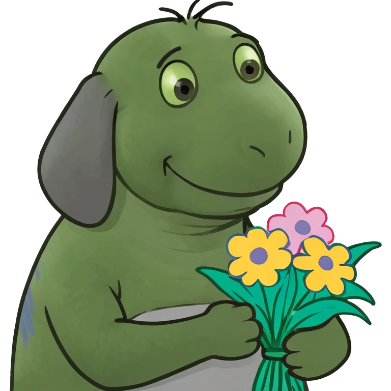 Eeyore smiling holding flowers emoji