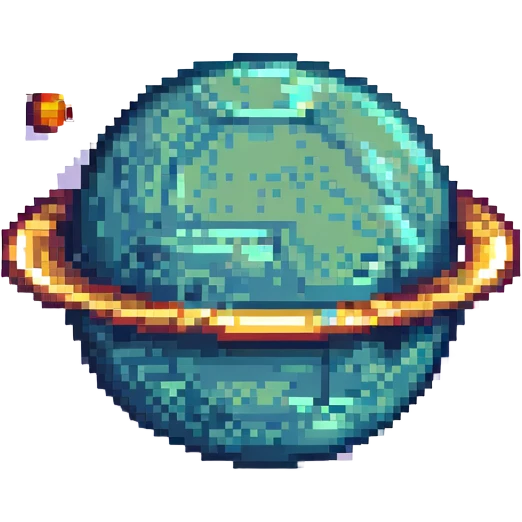 high resolution pixel art planet inspired by Saturn, photorealistic details, golden rings, space background emoji