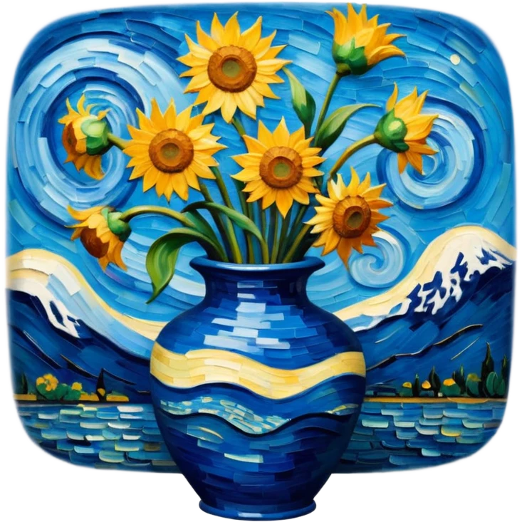 a vase with van gogh painting emoji