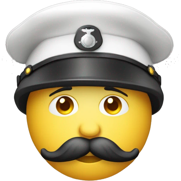 Bonhomme avec une moustache dans le prolongement de son nez et avec une casquette militaire emoji