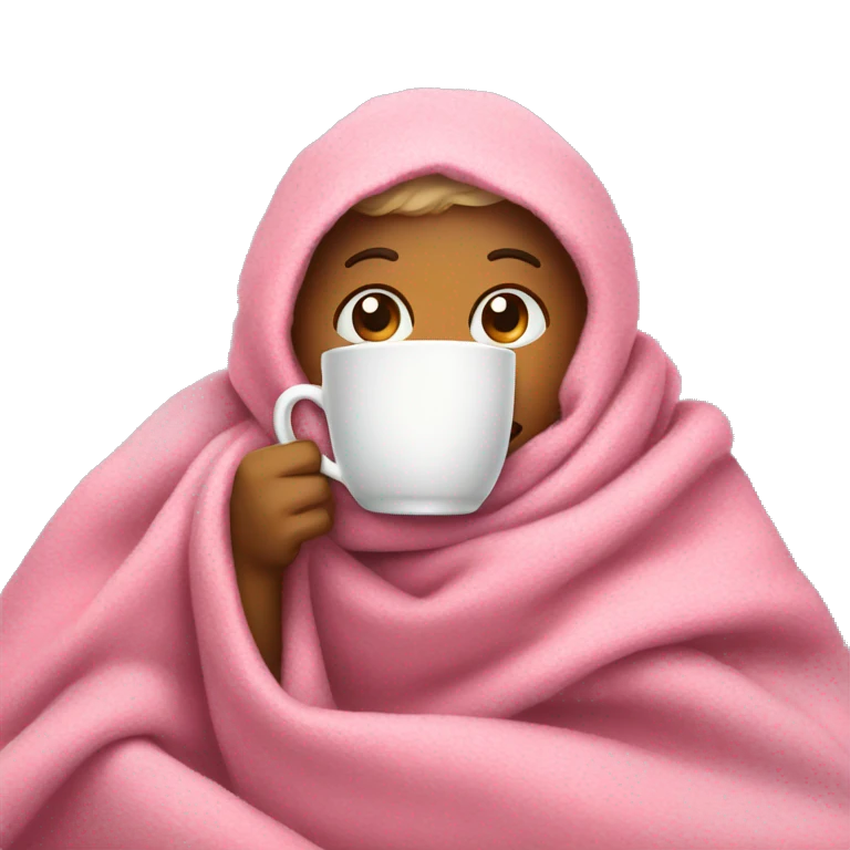 drinking tea with cozy pink blanket  emoji