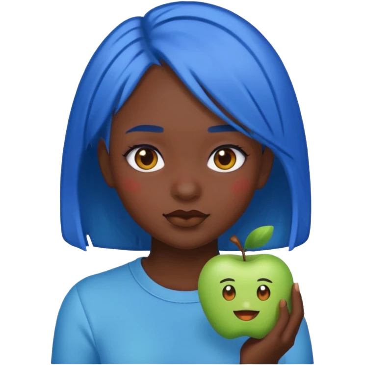 blue hair girl dark skin, old emoji apple style art emoji