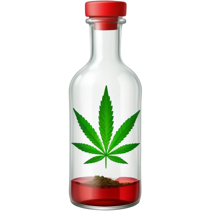 curved glass bottle in red with a green cannabis leaf printed on it emoji