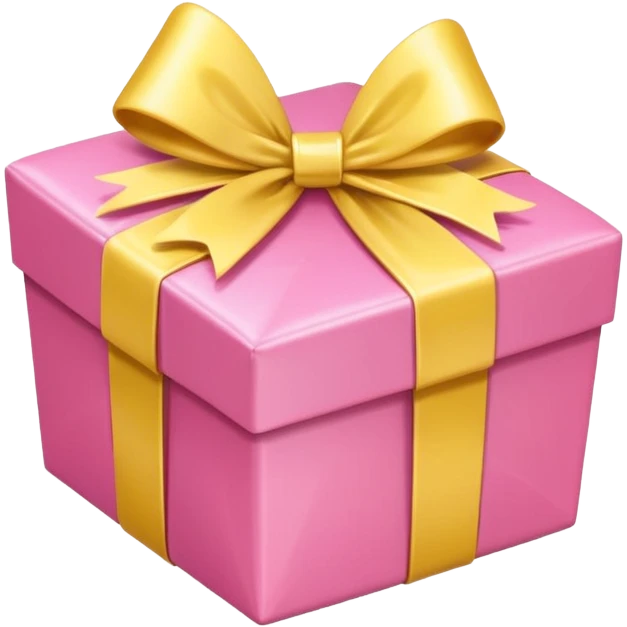 Cute kawaii sparkly shiny glossy romantic aesthetic Heart-shaped pink gift box present with yellow wrapping emoji