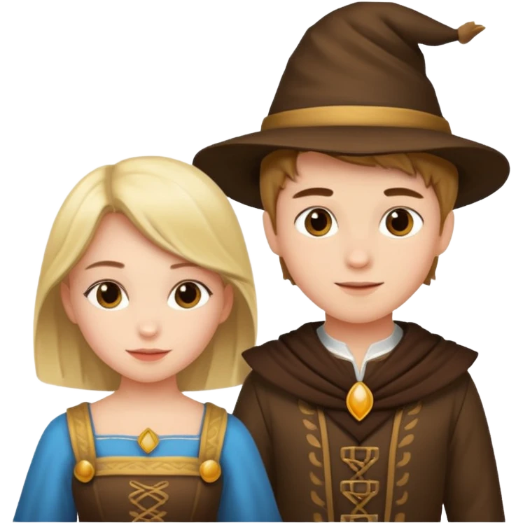 crie uma imagem com duas crianças fantasiadas brincando, um menino e uma menina, descontraidos emoji