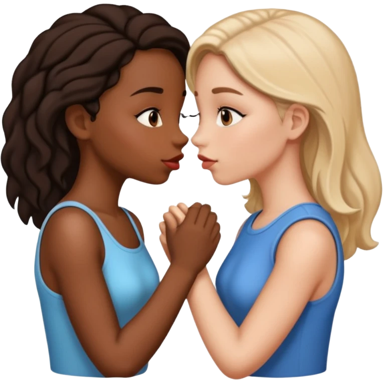 Black girl white girl kissing and holding hands emoji