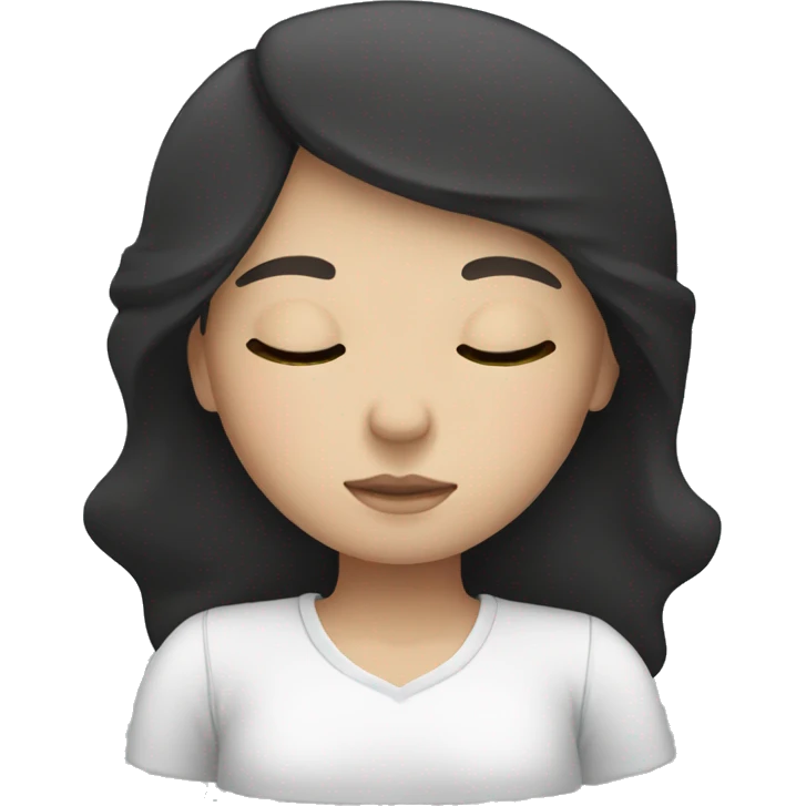 Brunette girl sleeping . The girl has a black hair and white skin  emoji
