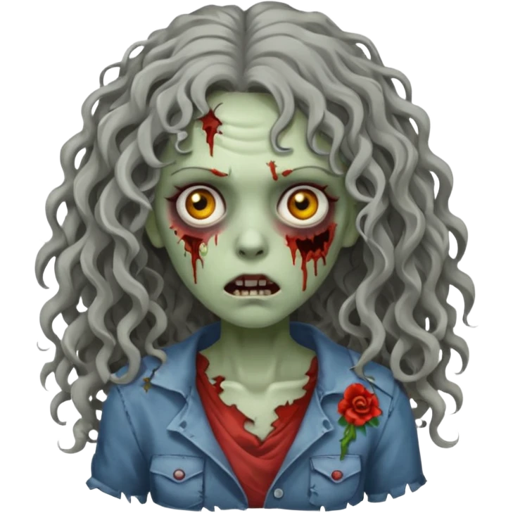 emoji de zumbi, com cabelo cacheado longo, uma mulher emoji