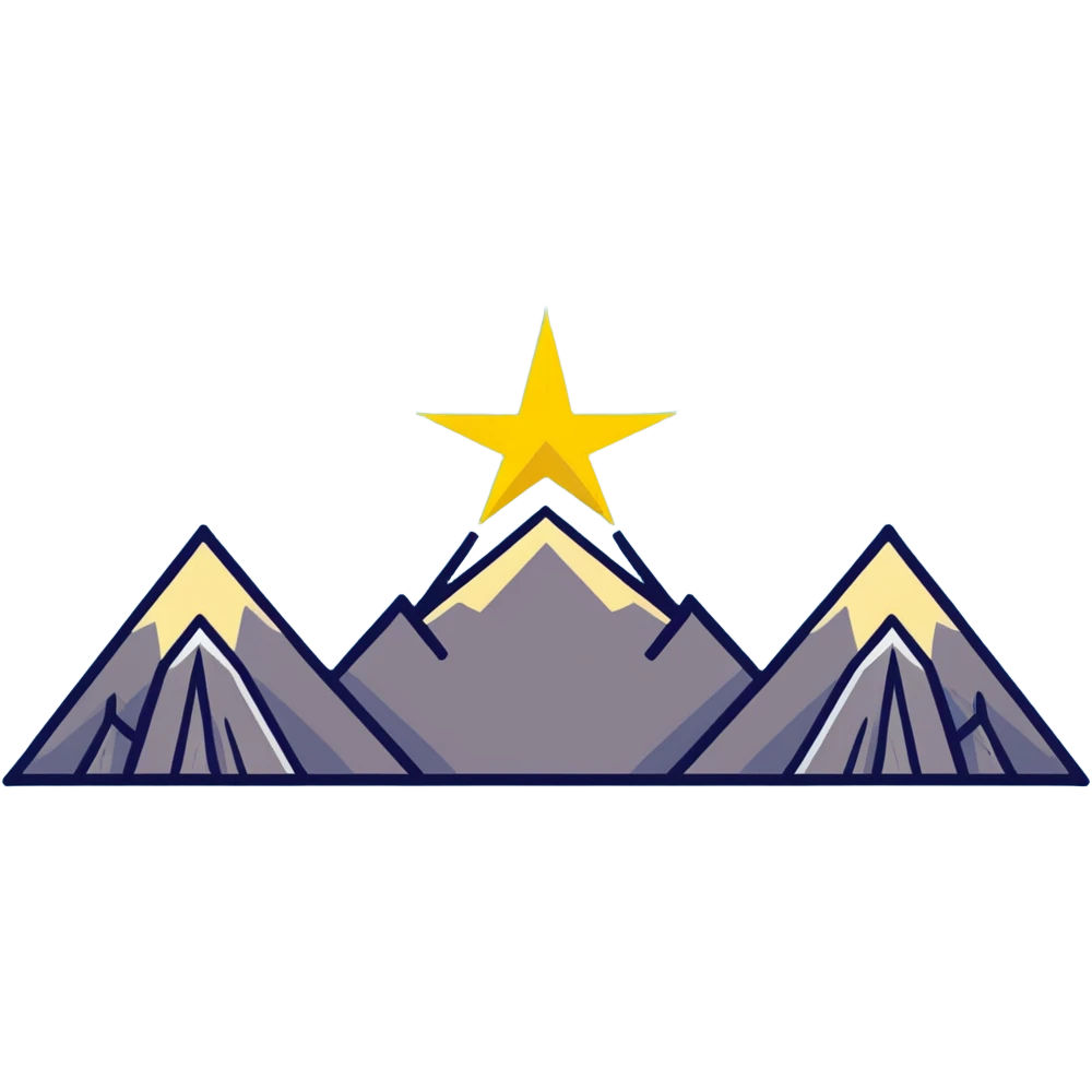 A yellow eight-pointed star with wide points and a simple mountain silhouette in the center of the star emoji