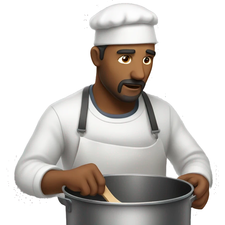 A man looking down at his pan emoji