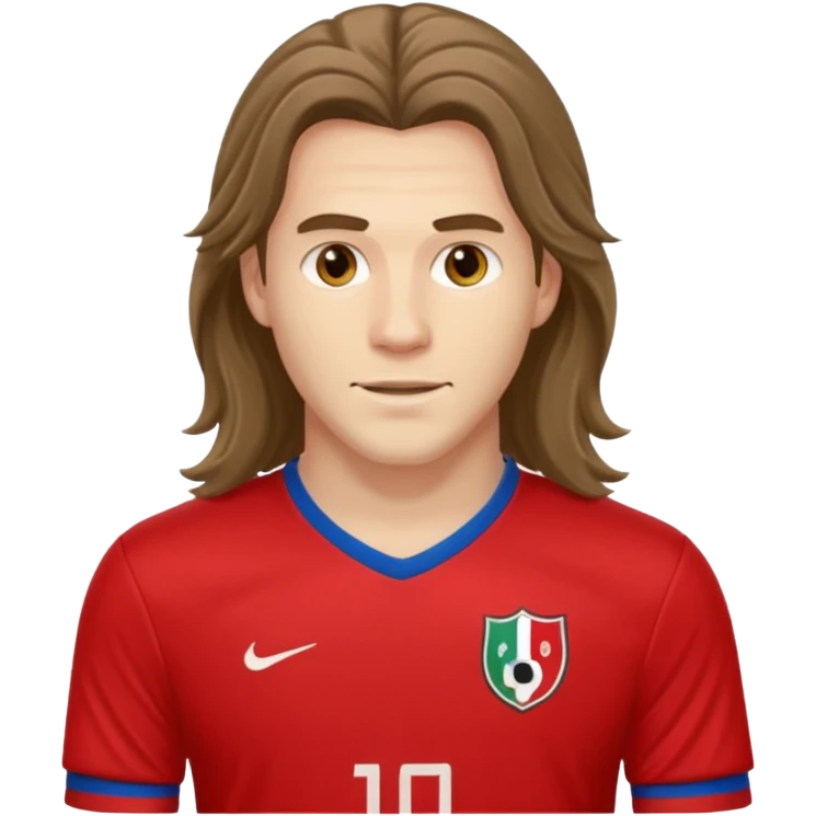 long haired man soccer player with red jersey emoji