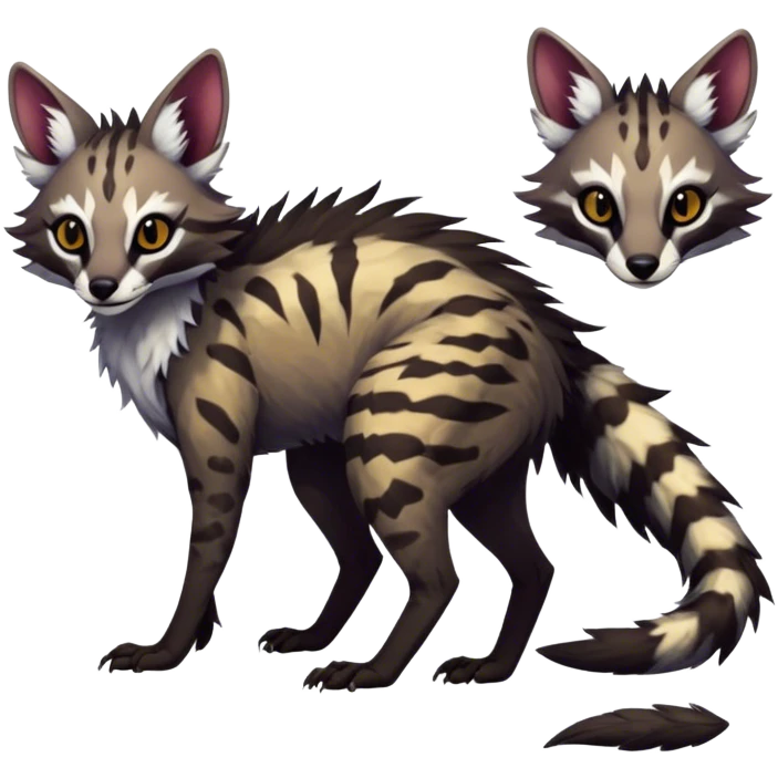 Feral Rare Fantasy dark vibrant Vernid-Sergal-Genet-Trico-species by LiLaiRa, random markings, tufted tail, tufted ears, full body emoji