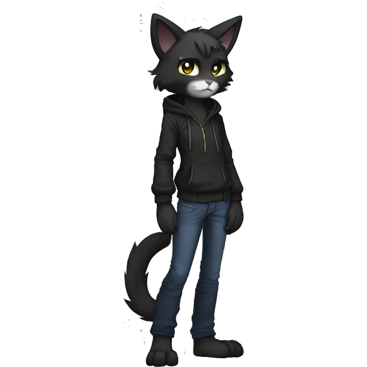 Anthro Dark Edgy Cool Shy Grumpy FurSona Cat Fakemon Full Body emoji