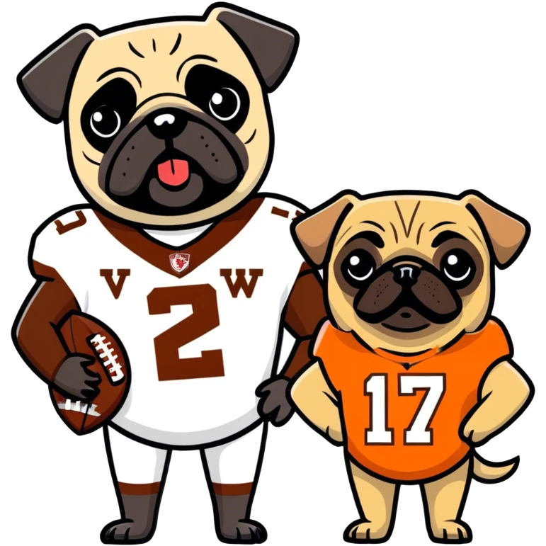 Black pug and fawn pug at a Virginia tech football game emoji