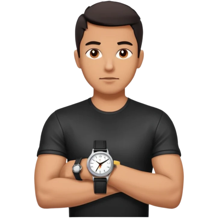 man wearing a black strap watch portrait, head and shoulders only, black leather strap wristwatch visible, casual outfit, confident expression, modern style, 3D cartoon, mobile game icon style, clean background, no text, no watermark
 emoji