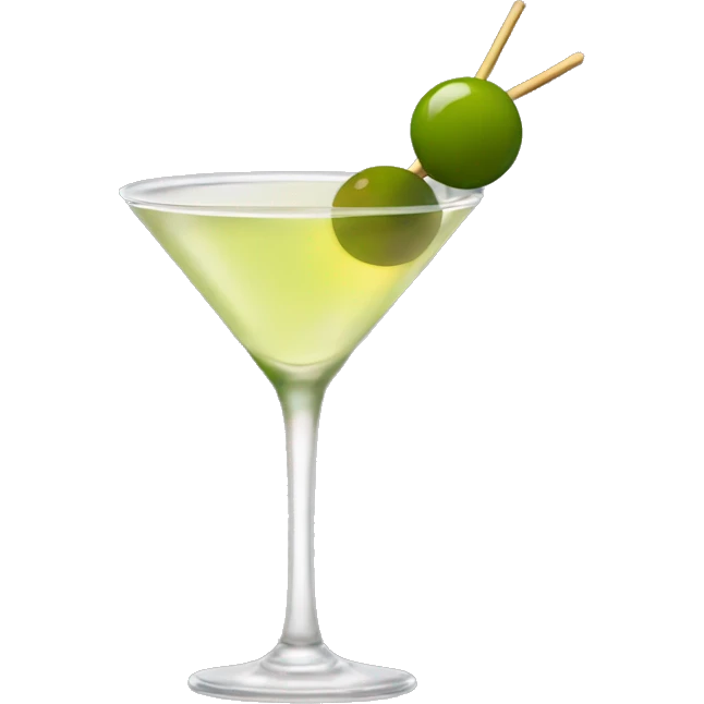 martini cocktail garnished with 2 olives on a stick emoji