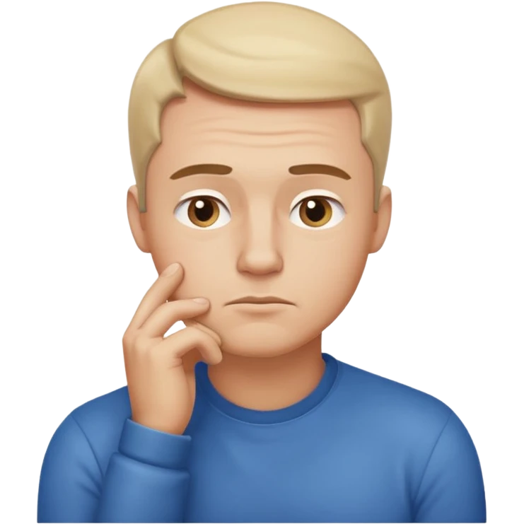 Create an emoji-style illustration of a man thinking. Show him with a hand on his chin, raised eyebrow, and a thoughtful expression. Soft gradients, rounded shapes, clean minimal emoji look emoji