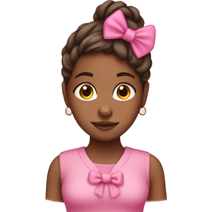 brown skin girl wearing pink  outfit with pink bow in her hair emoji