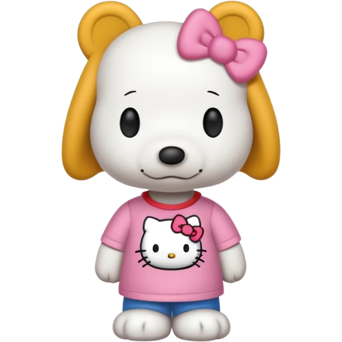 Snoopy is wearing a Hello Kitty T-shirt.

 emoji
