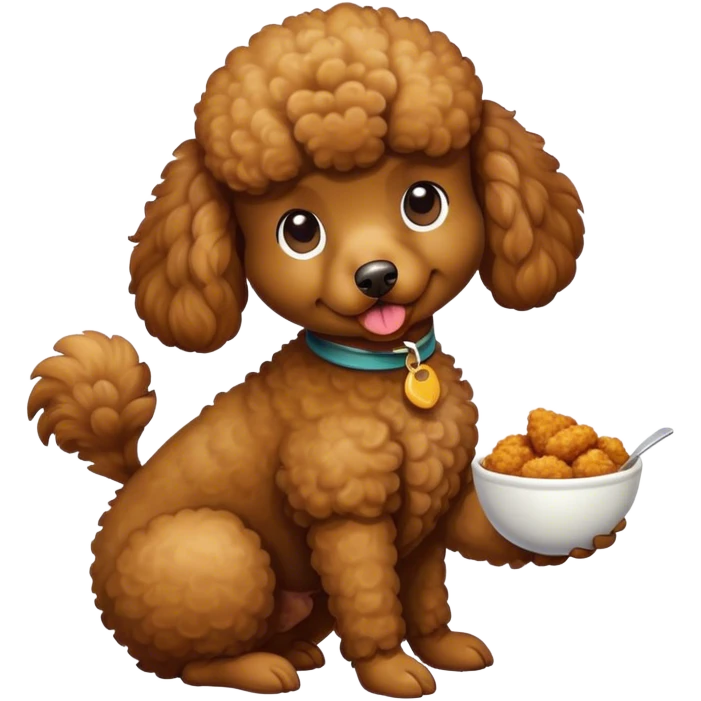 A brown poodle eating chicken  emoji