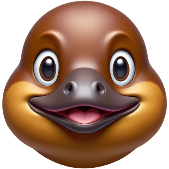 Cinematic Comical Platypus Portrait Emoji, Head tilted dramatically with an exaggeratedly amused expression, featuring a striking, glossy brown fur with a whimsically flat duckbill and wide, expressive eyes full of playful disbelief, Simplified yet hilariously expressive features, highly detailed, glowing with a slightly sassy glow, high shine, dramatic yet playful, stylized with an air of cheeky aquatic mischief, bright and endearing, soft glowing outline, capturing the essence of a spirited and over‐the‐top platypus, so meme‐worthy it feels like it could quack its way into internet fame instantly! emoji