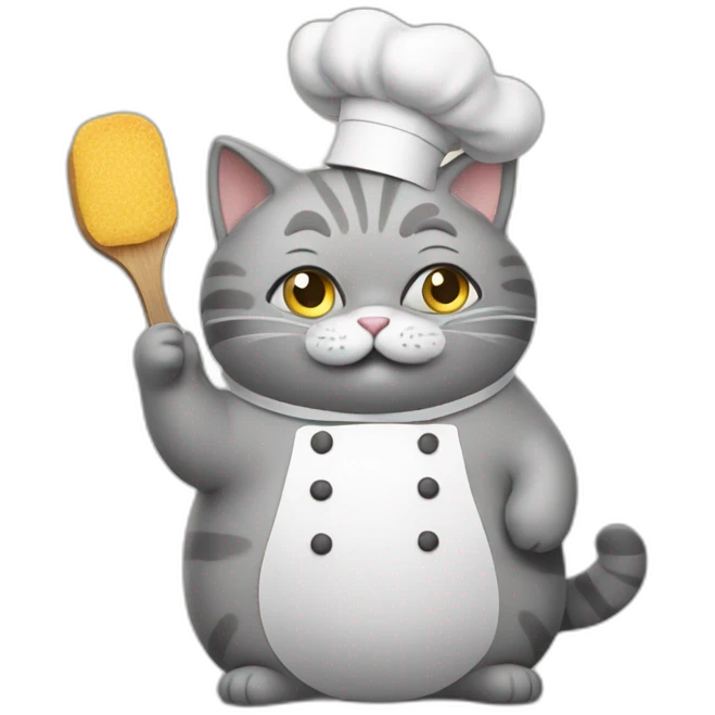 fat grey cat cook meal emoji