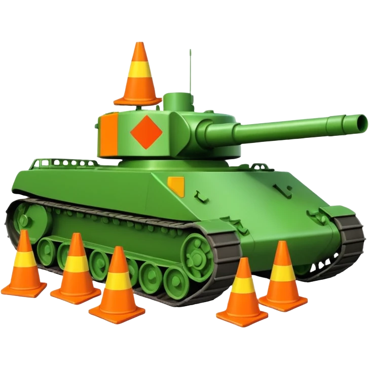 a tank with traffic cones flattened under its treads, emoji style emoji