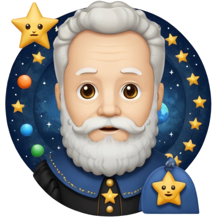 Galileo Galilei emoji holding a star chart, beard, ruffled collar emoji