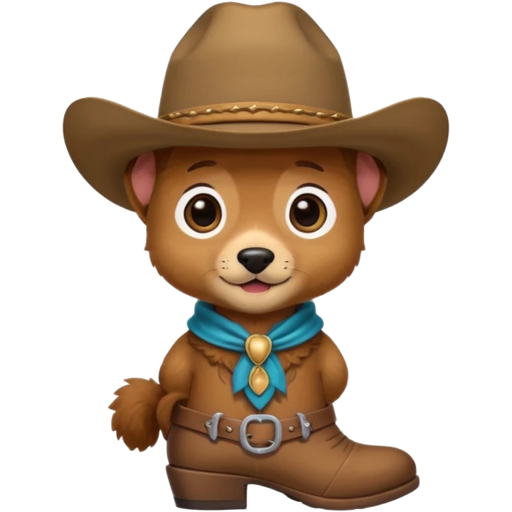 a very cute and adorable anthropomorphic puppy with a cowboy hat and brown boots  emoji
