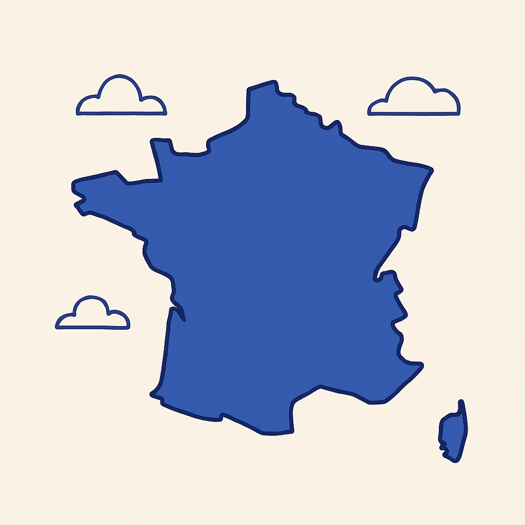 simple illustration of the map of France with soft colors, no text emoji