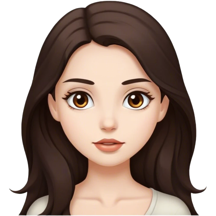 pretty girl, long hair, brown eyes, natural lips, white skin, dark brown hair emoji