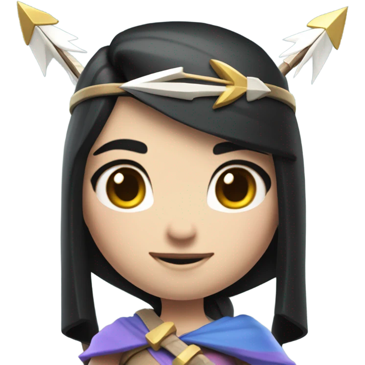 Clash royale the tower princess , white skin , black hair with bow and 3 arrows emoji