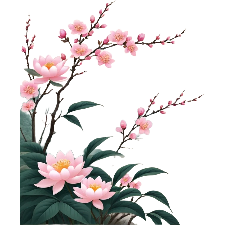 粉红牡丹花花，圆滚滚身体，脸颊通红，表情紧张的样子 emoji