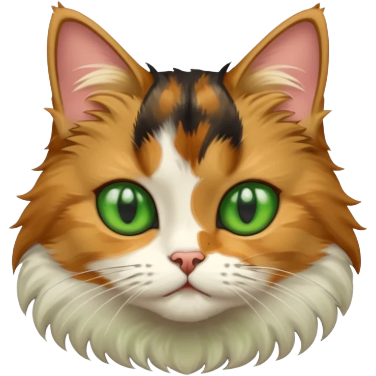 Fluffy diluted calico cat with green eyes emoji