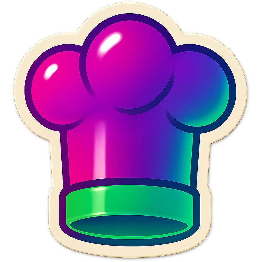 chef's hat emoji, playful and modern with gradient FF4D67, 9D34FF, 10B981 gradient, vibrant emoji