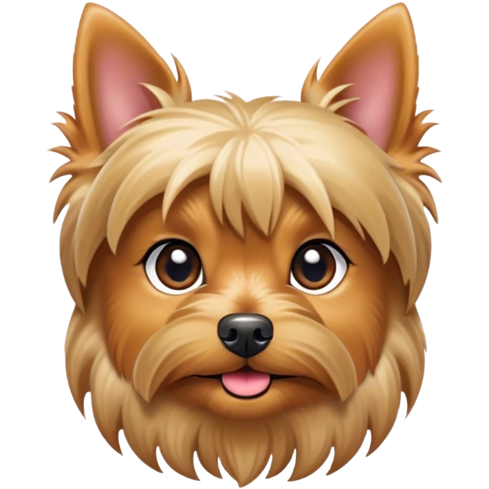 Cinematic Cute Yorkshire Terrier Portrait Emoji, Head perked with bright, twinkling eyes and a perky expression, showcasing a soft, silky fur in rich hues, simplified yet adorably detailed, glowing with a cheerful, inviting glow, high shine, exuding playful intelligence and spunky charm, styled with a gentle, whimsical outline, capturing the essence of a cute Yorkshire Terrier that appears ready to frolic off the screen with irresistible energy! emoji